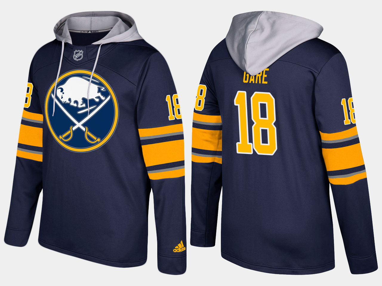 Nike Sabres 18 Danny Gare Retired Blue Name And Number Hoodie