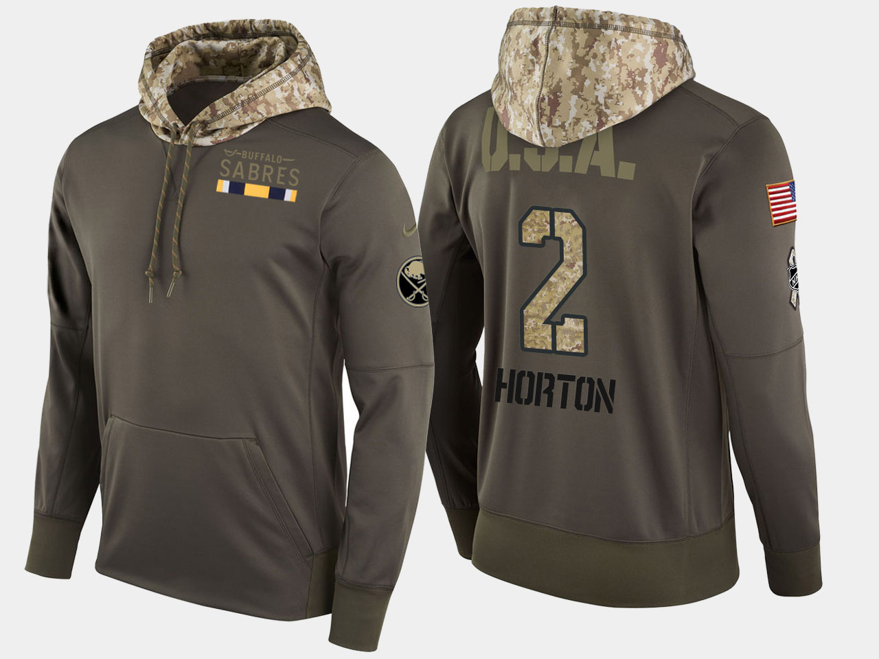 Nike Sabres 2 Tim Horton Retired Olive Salute To Service Pullover Hoodie