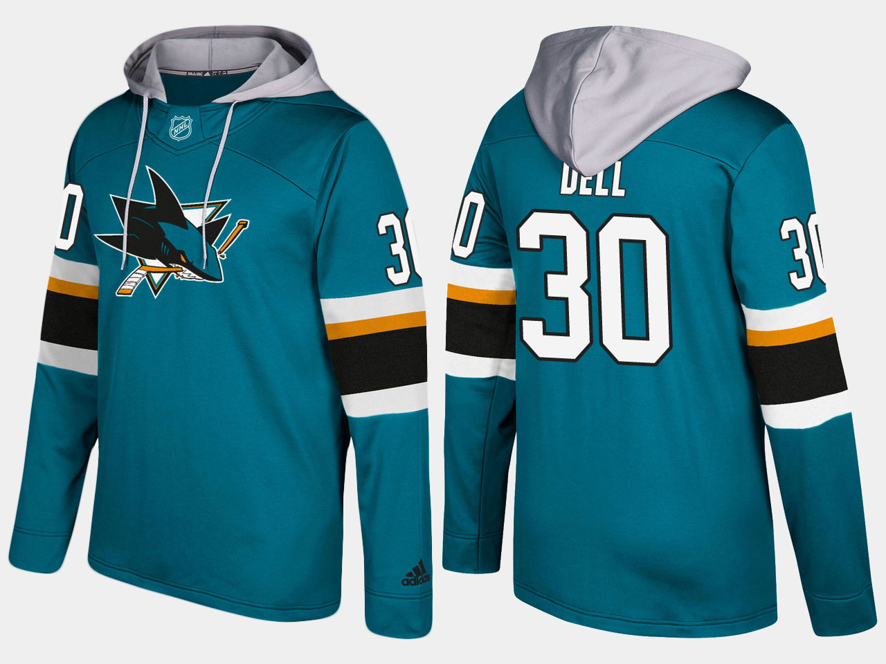 Nike Sharks 30 Aaron Dell Name And Number Teal Hoodie
