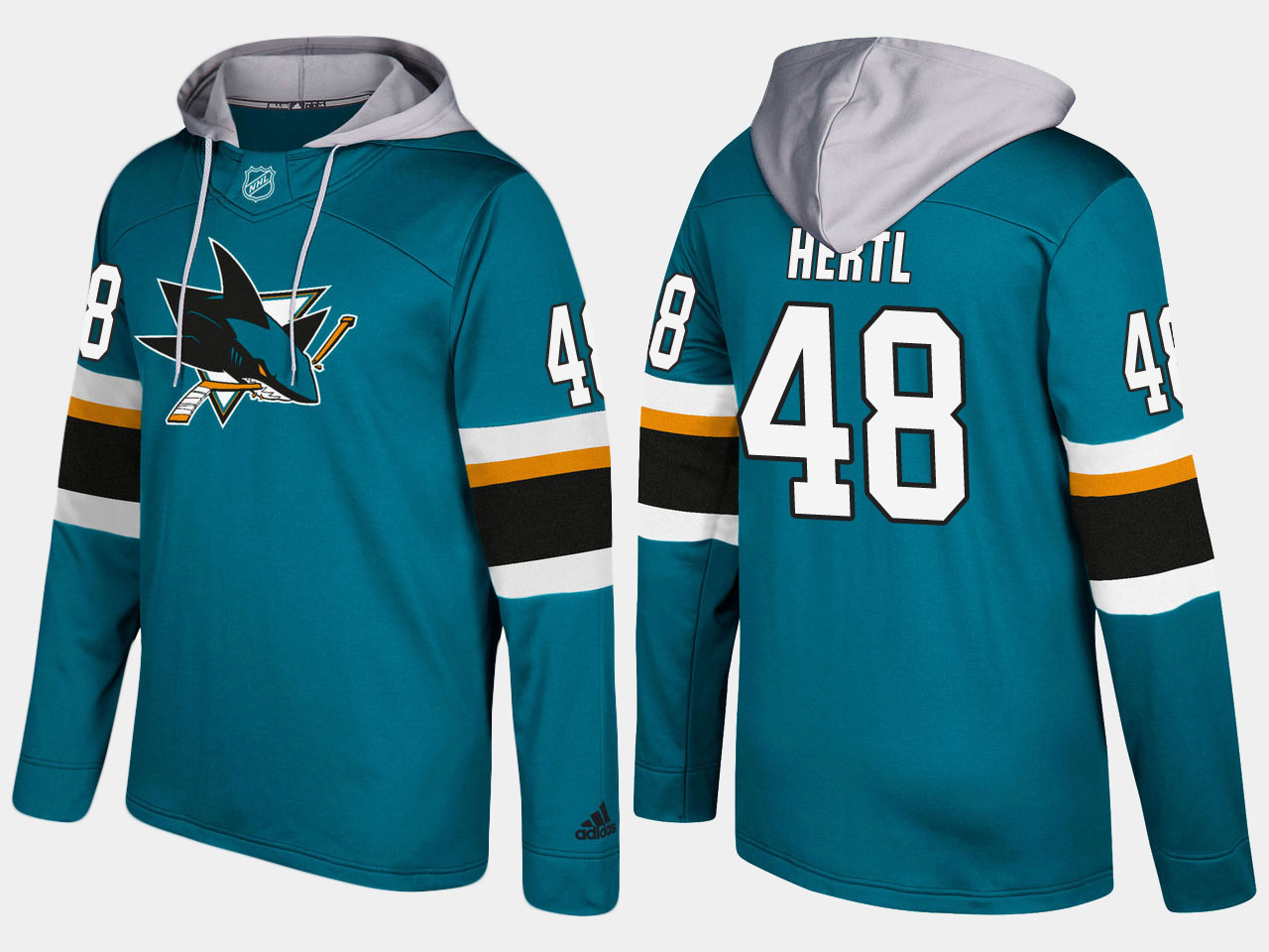 Nike Sharks 48 Tomas Hertl Name And Number Teal Hoodie - Click Image to Close