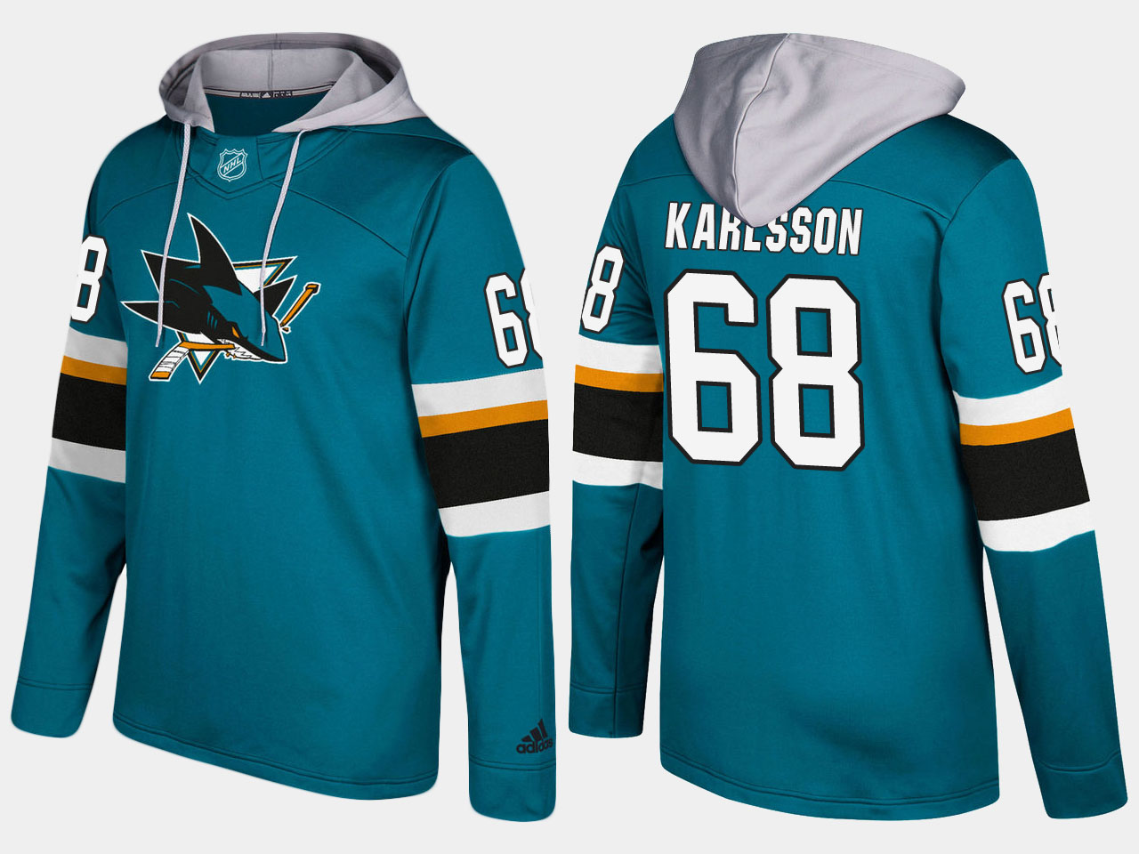 Nike Sharks 68 Melker Karlsson Name And Number Teal Hoodie - Click Image to Close