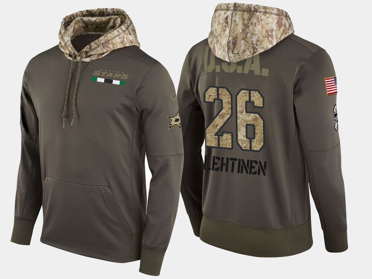 Nike Stars 26 Jere Lehtinen Retired Olive Salute To Service Pullover Hoodie