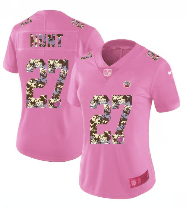 Nike Chiefs 27 Kareem Hunt Pink Camo Fashion Women Limited Jersey