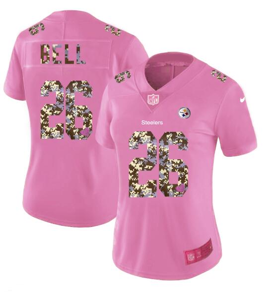 Nike Steelers 26 Le'Veon Bell Pink Camo Fashion Women Limited Jersey