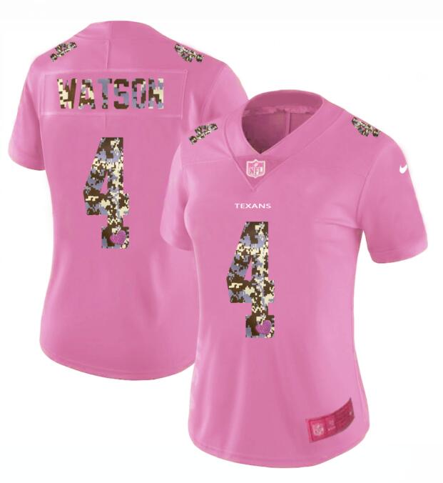 Nike Texans 4 Deshaun Watson Pink Camo Fashion Women Limited Jersey