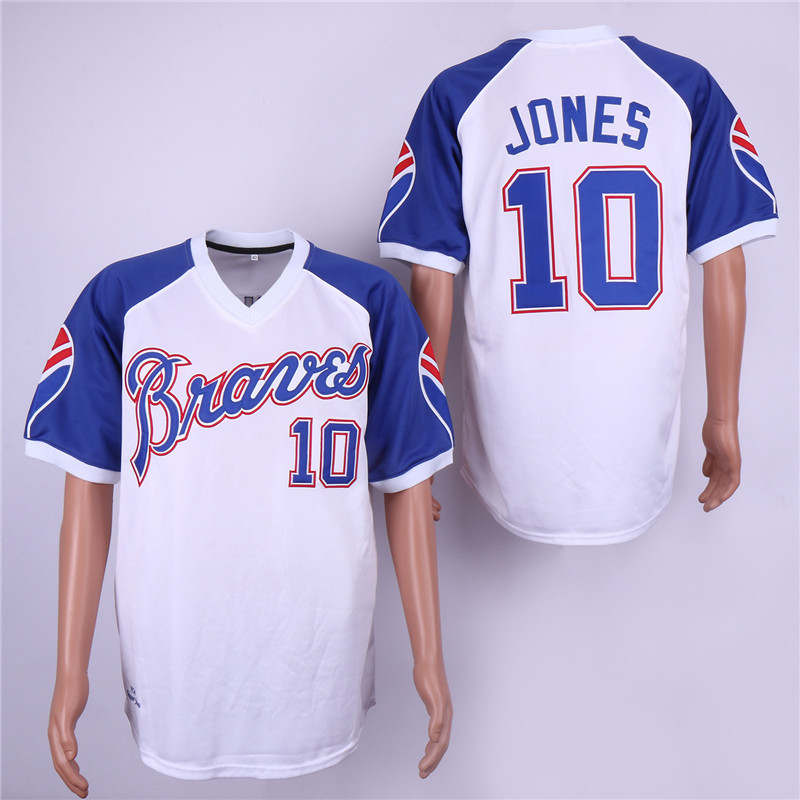 Braves 10 Chipper Jones White Throwback Jersey - Click Image to Close