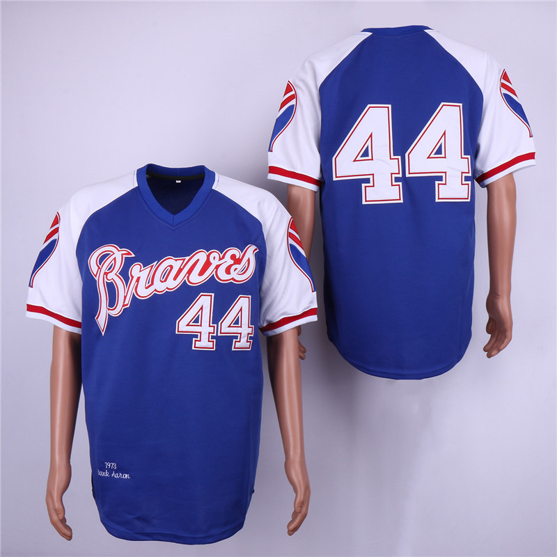 Braves 44 Hank Aaron Blue 1973 Throwback Jersey - Click Image to Close