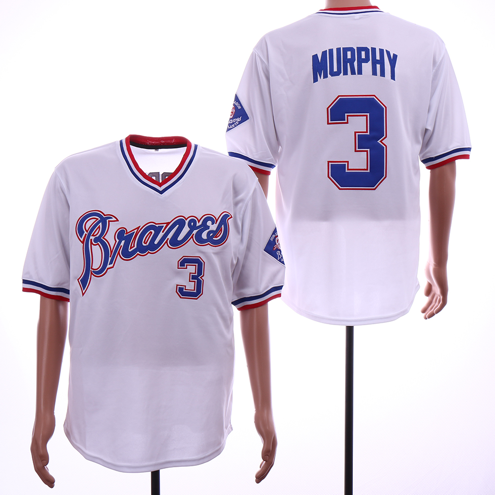 Braves 3 Dale Murphy White Throwback Jersey - Click Image to Close