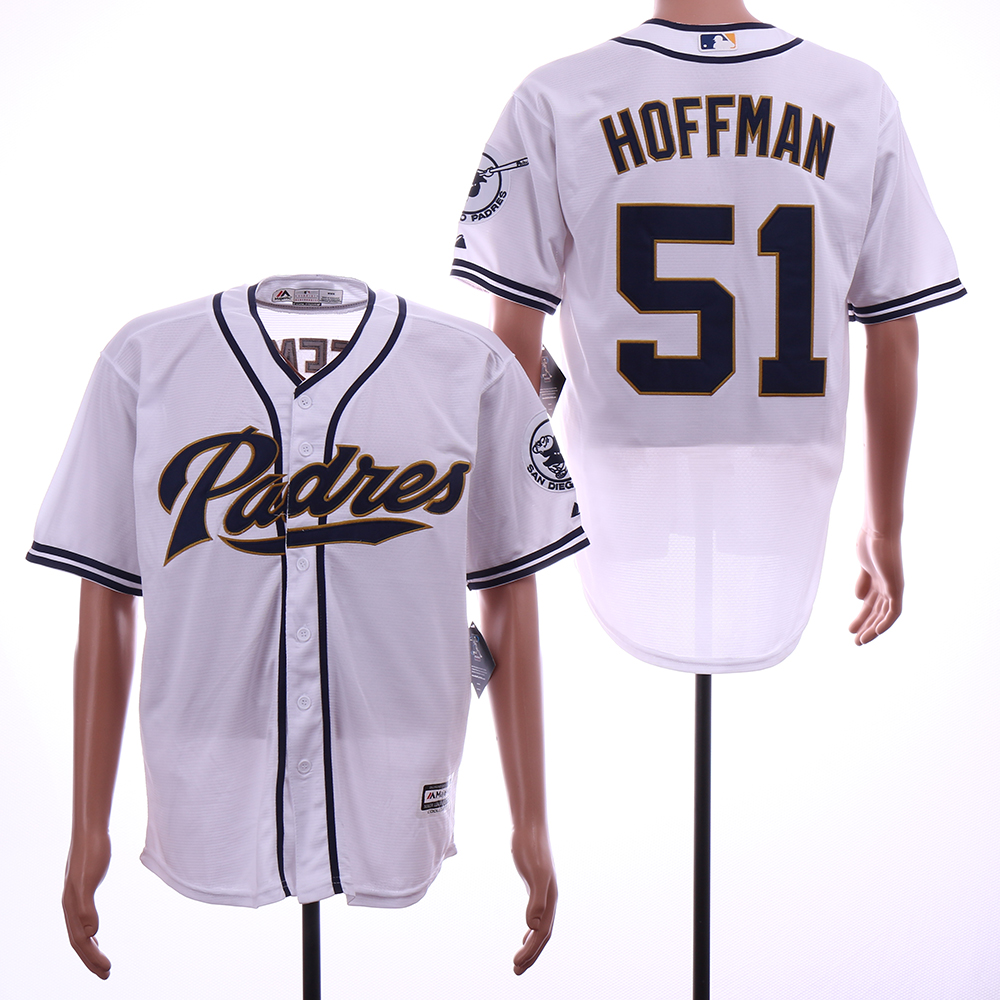 Padres 51 Trevor Hoffman White Cool Base Jersey - Click Image to Close