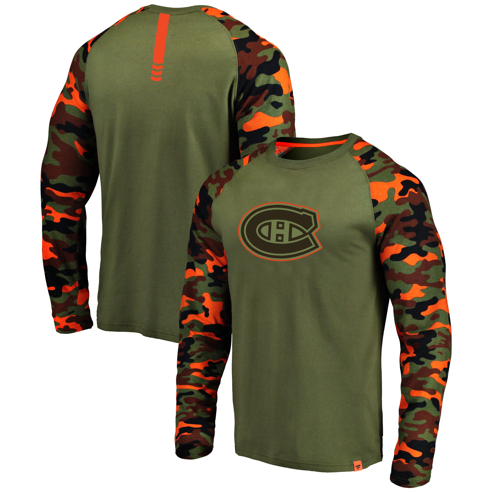 Montreal Canadiens Fanatics Branded Olive/Camo Recon Long Sleeve Raglan T-Shirt