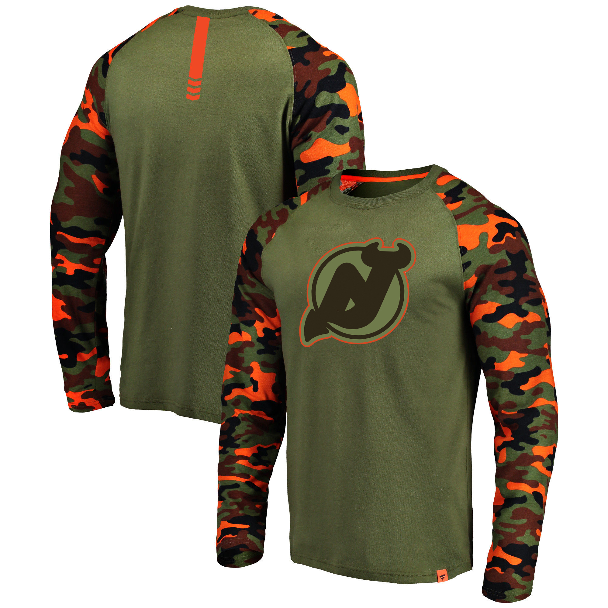 New Jersey Devils Fanatics Branded Olive/Camo Recon Long Sleeve Raglan T-Shirt