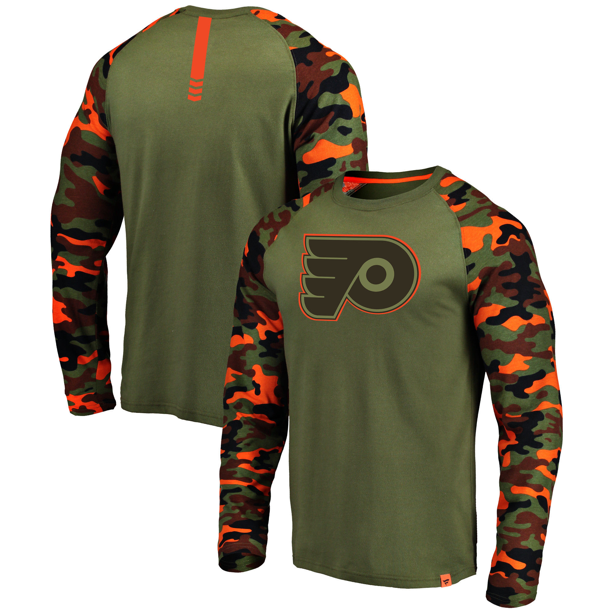 Philadelphia Flyers Fanatics Branded Olive/Camo Recon Long Sleeve Raglan T-Shirt