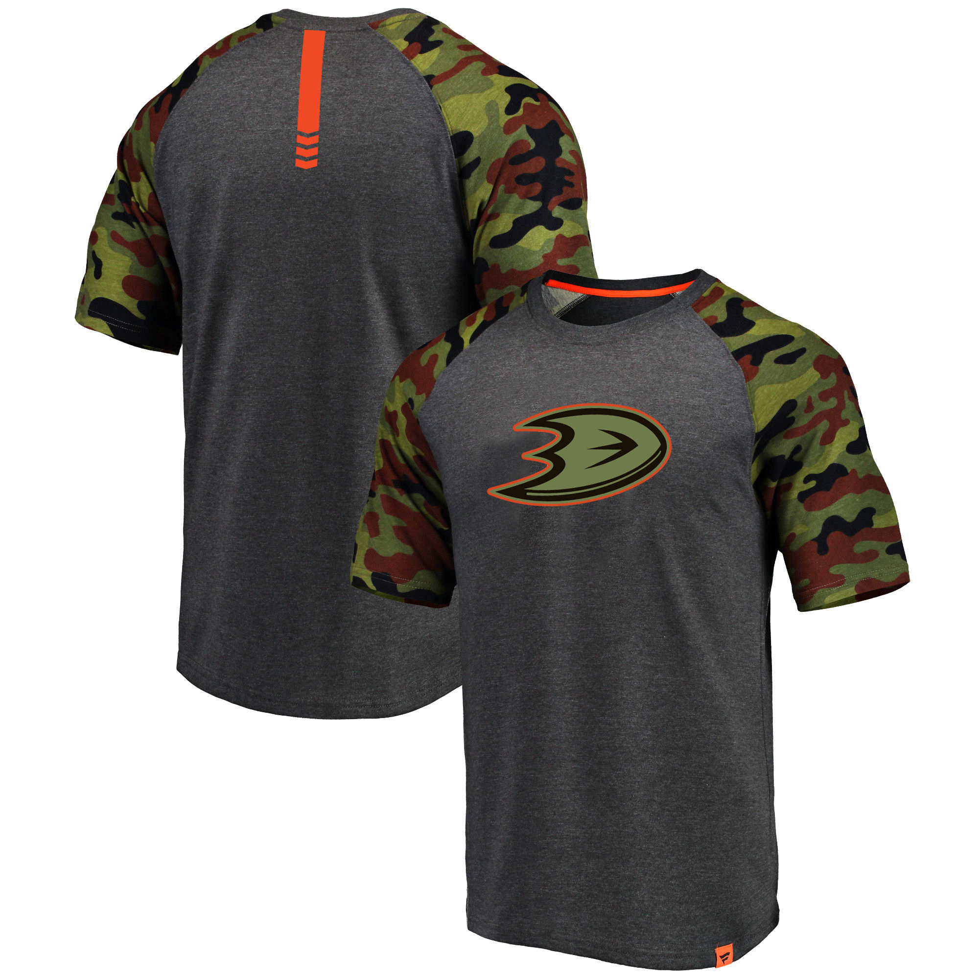 Anaheim Ducks Fanatics Branded Heathered Gray/Camo Recon Camo Raglan T-Shirt