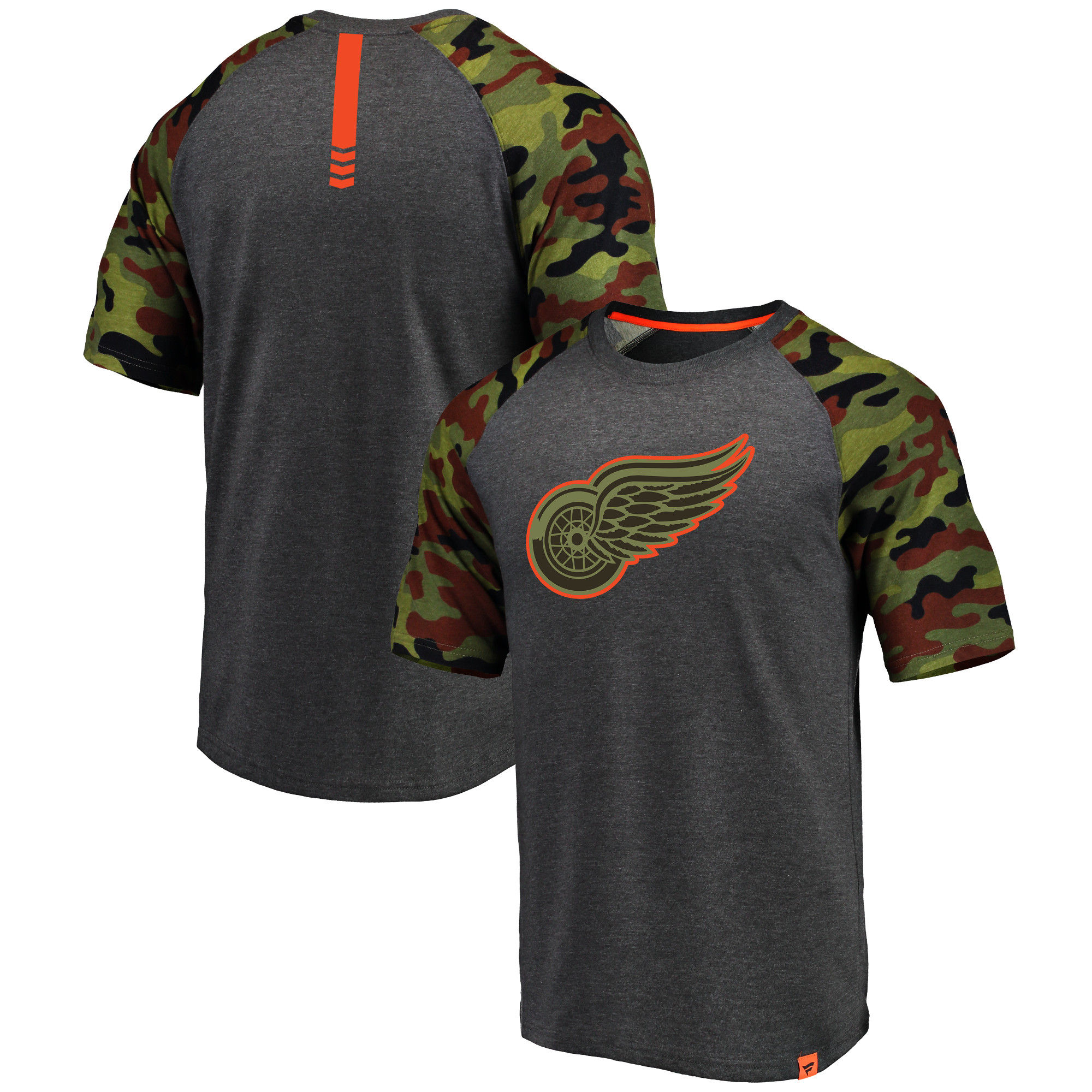 Detroit Red Wings Fanatics Branded Heathered Gray/Camo Recon Camo Raglan T-Shirt