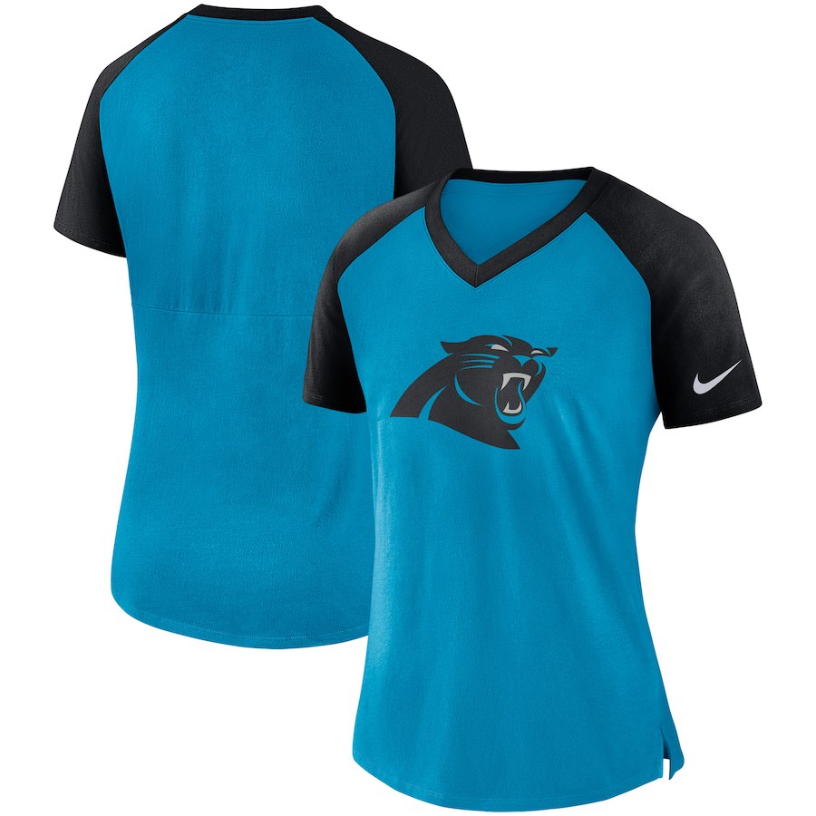 Carolina Panthers Nike Women's Top V Neck T-Shirt Blue/Black - Click Image to Close