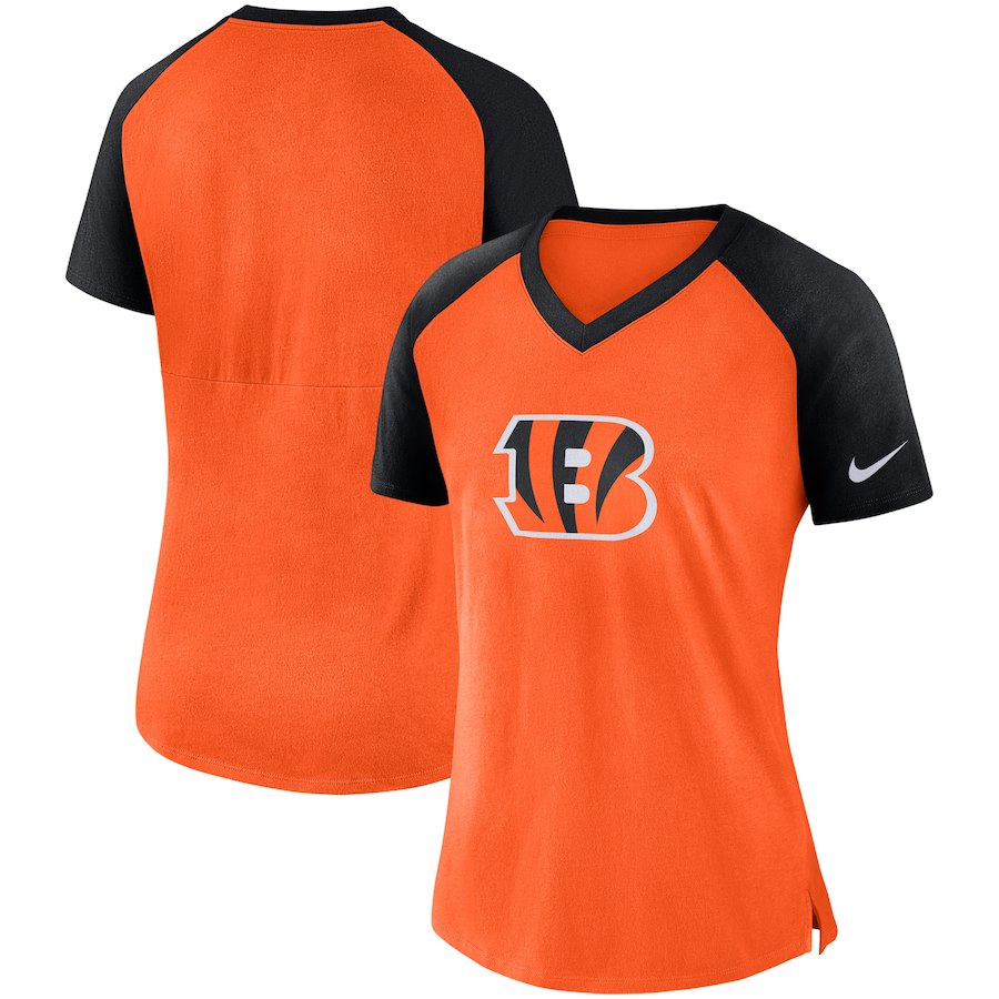 Cincinnati Bengals Nike Women's Top V Neck T-Shirt Orange/Black - Click Image to Close