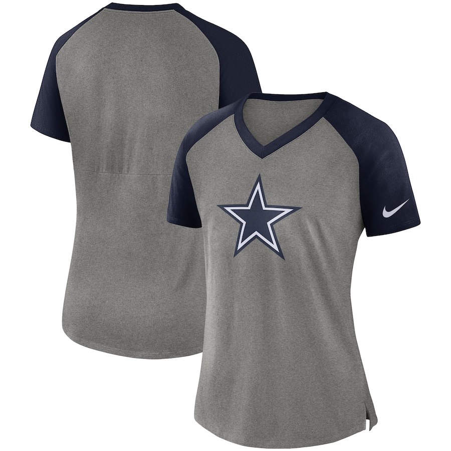 Dallas Cowboys Nike Women's Top V Neck T-Shirt Gray/Navy - Click Image to Close