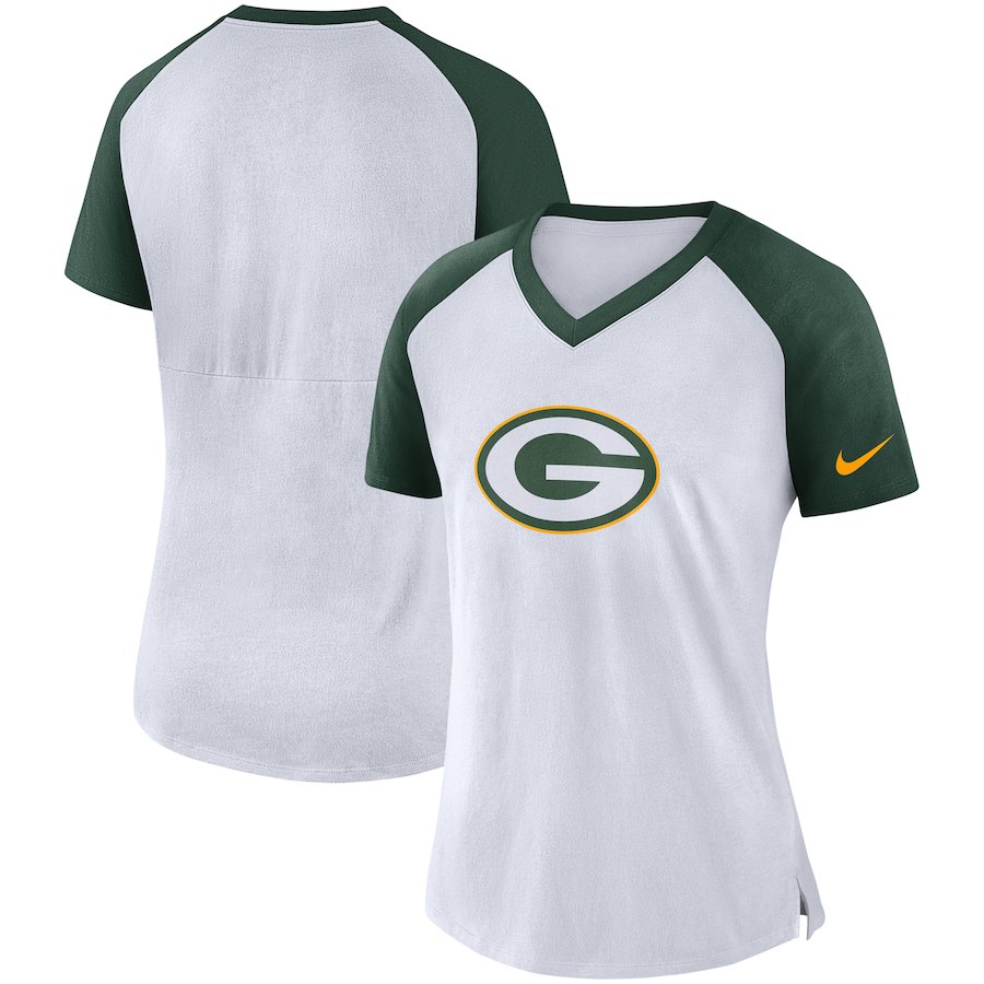 Green Bay Packers Nike Women's Top V Neck T-Shirt White/Green