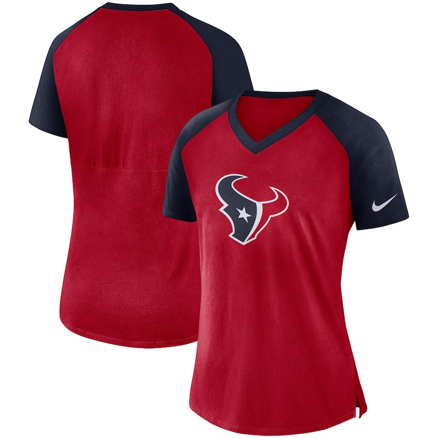 Houston Texans Nike Women's Top V Neck T-Shirt Red/Navy - Click Image to Close