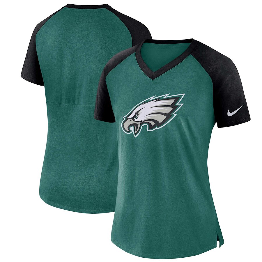 Philadelphia Eagles Nike Women's Top V Neck T-Shirt Midnight GreeBlack - Click Image to Close