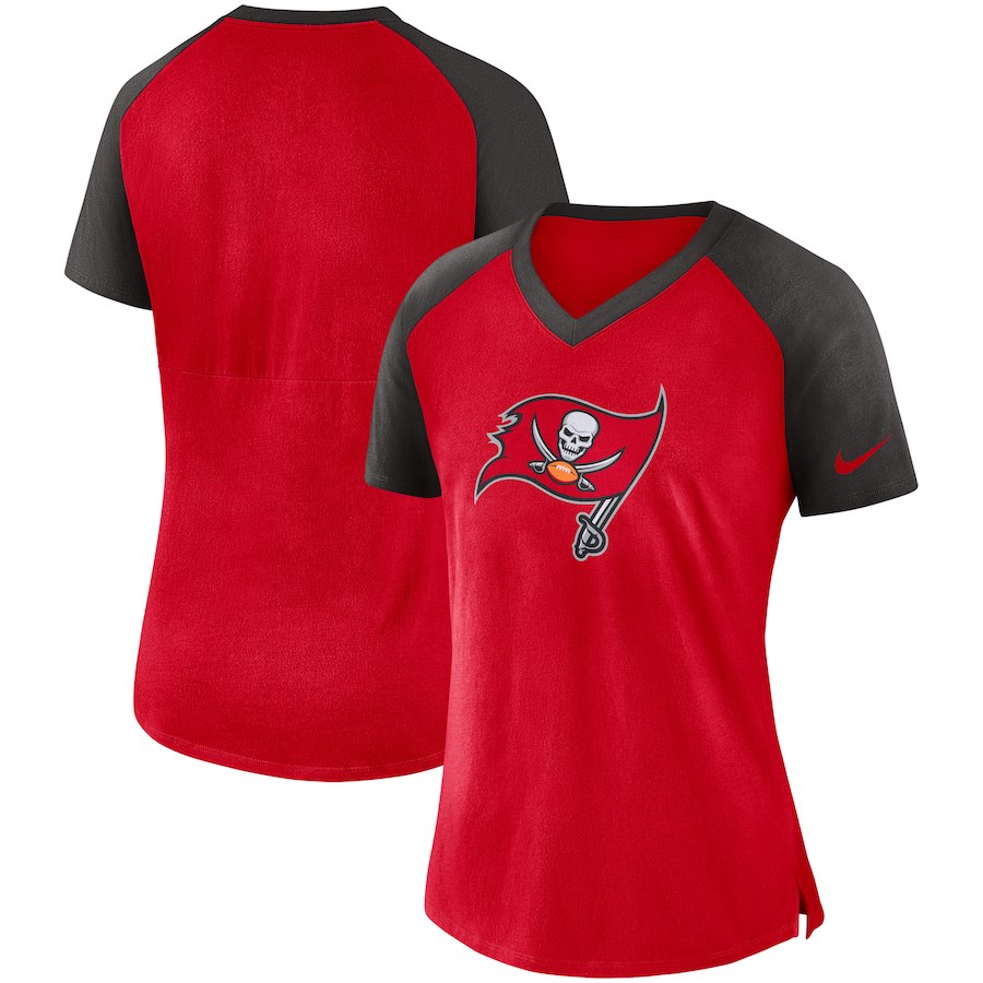 Tampa Bay Buccaneers Nike Women's Top V Neck T-Shirt Red Pewter - Click Image to Close