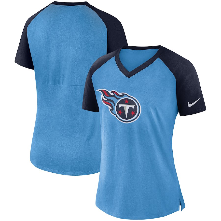 Tennessee Titans Nike Women's Top V Neck T-Shirt Light Blue Navy