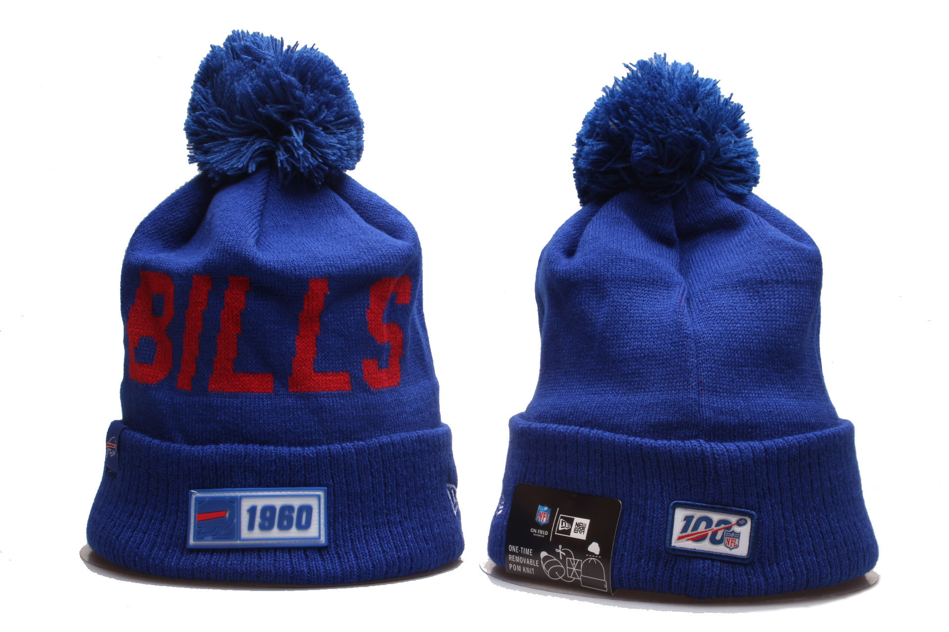 Bills Team Logo Blue 100th Season Cuffed Pom Knit Hat YP