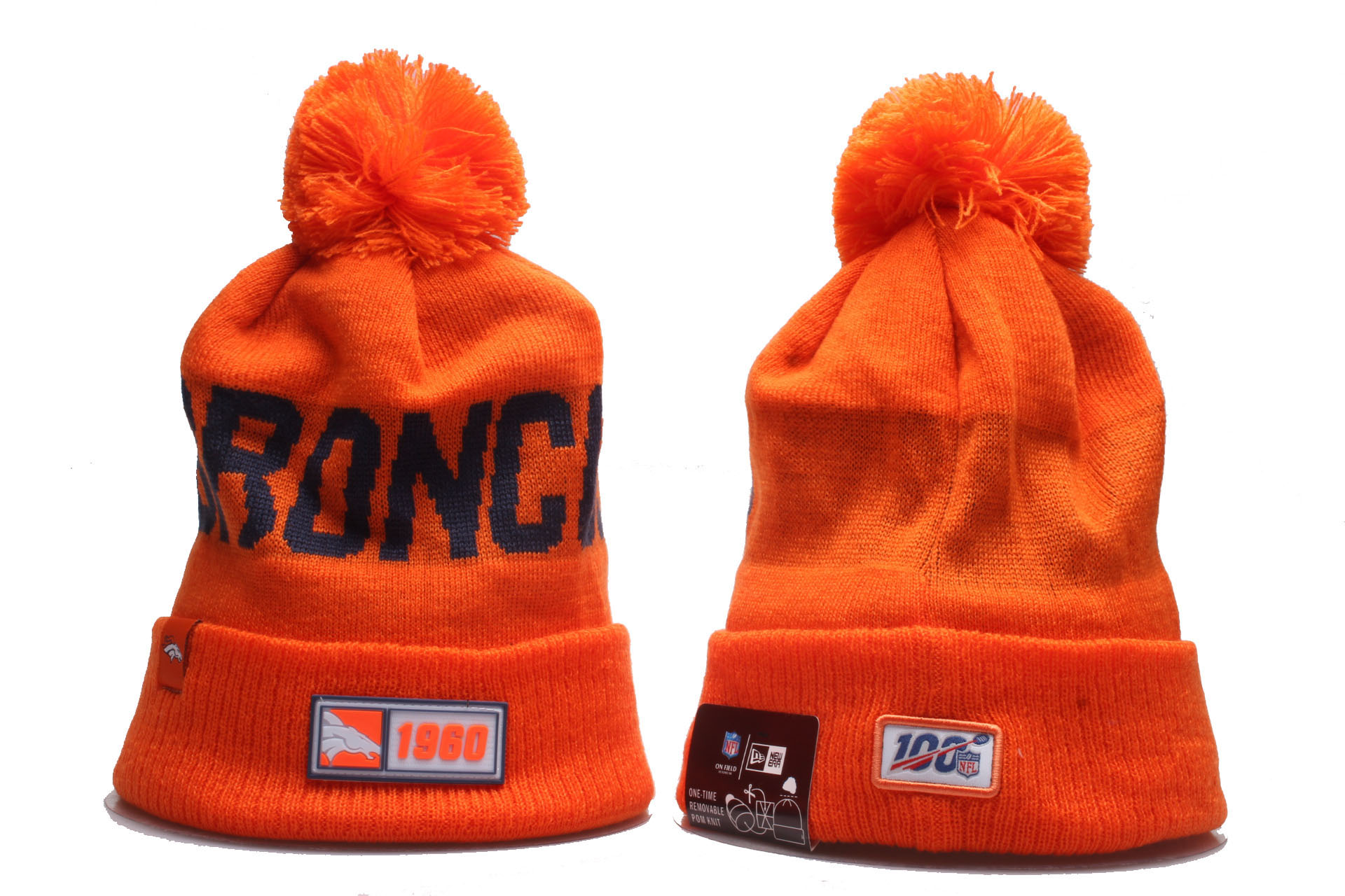 Broncos Team Logo Orange Cuffed Pom Knit Hat YP