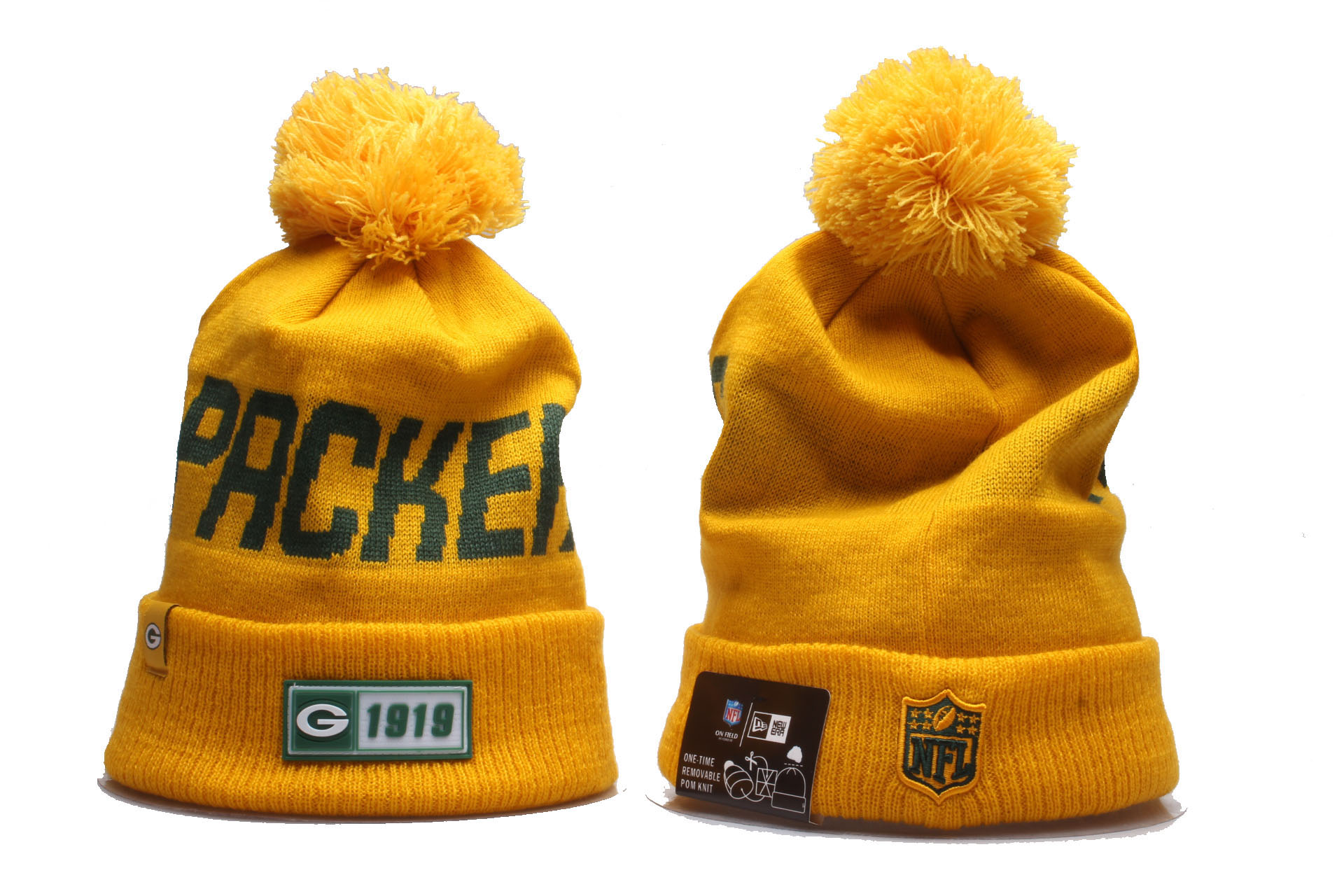 Packers Team Logo Yellow Cuffed Pom Knit Hat YP