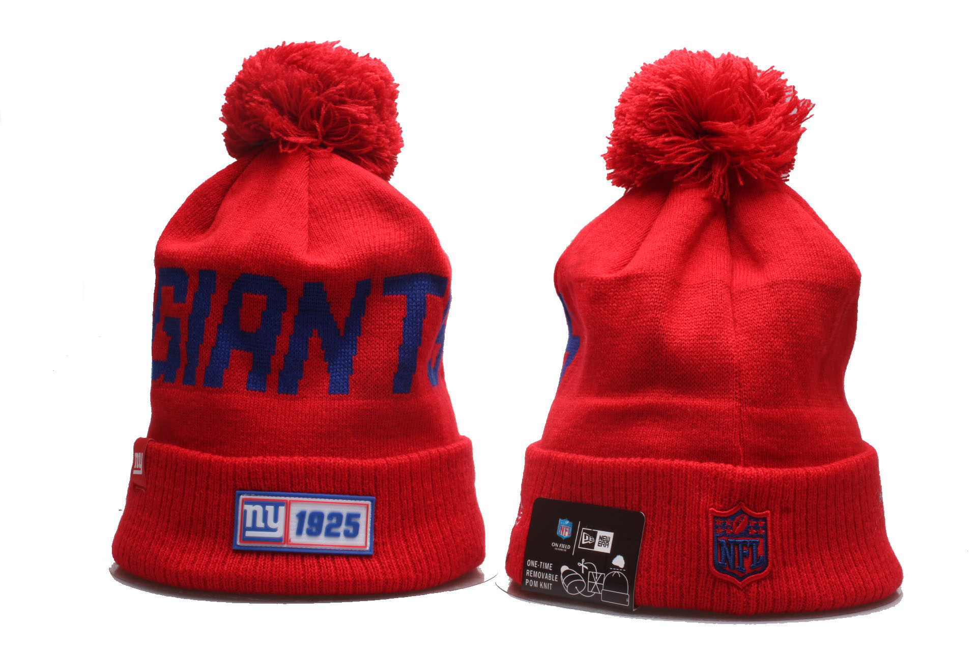 New York Giants Team Logo Red Cuffed Pom Knit Hat YP