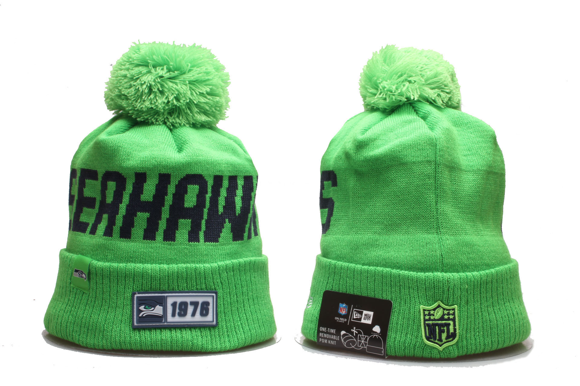 Seahawks Team Logo Green Cuffed Pom Knit Hat YP