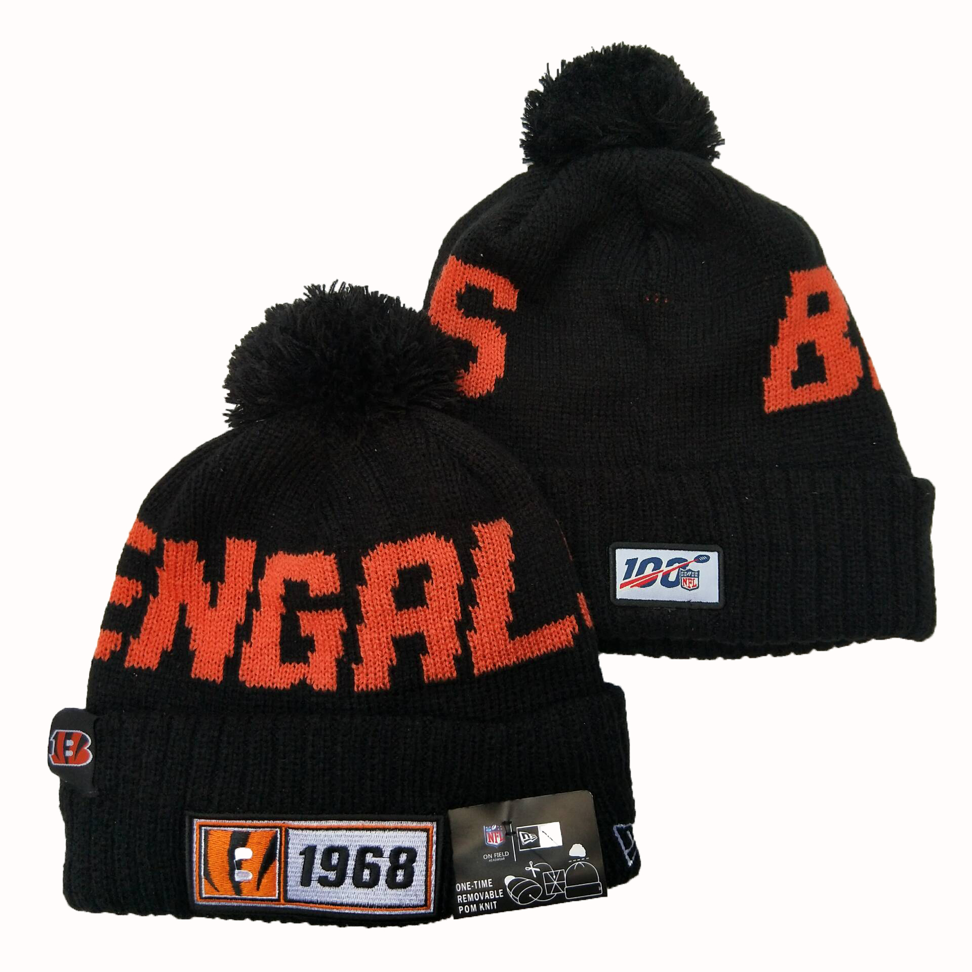 Bengals Team Logo Black 100th Season Pom Knit Hat YD