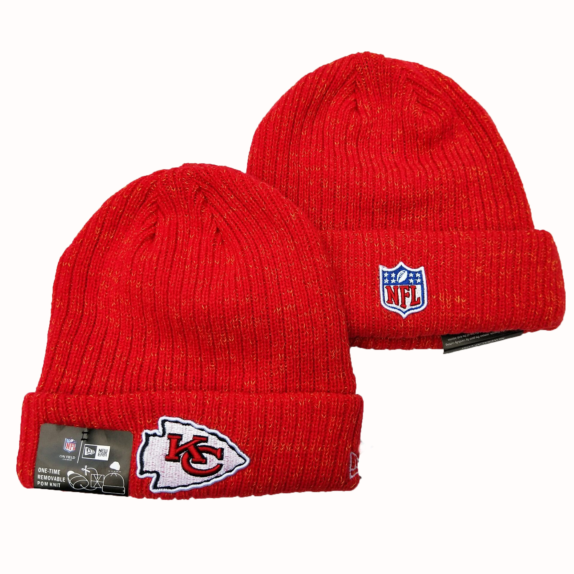 Chiefs Team Logo Red Cuffed Pom Knit Hat YD - Click Image to Close