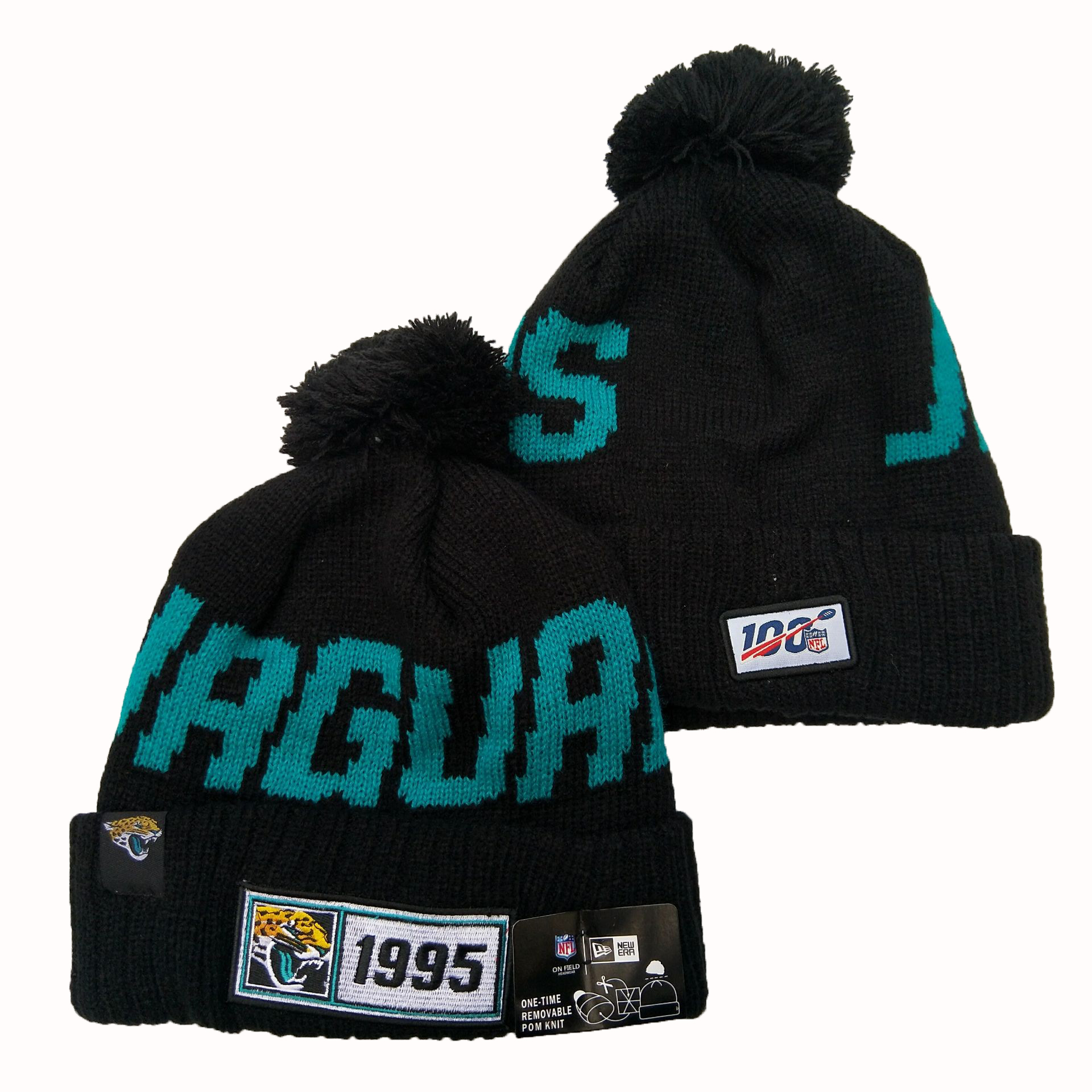 Jaguars Team Logo Black 100th Season Pom Knit Hat YD