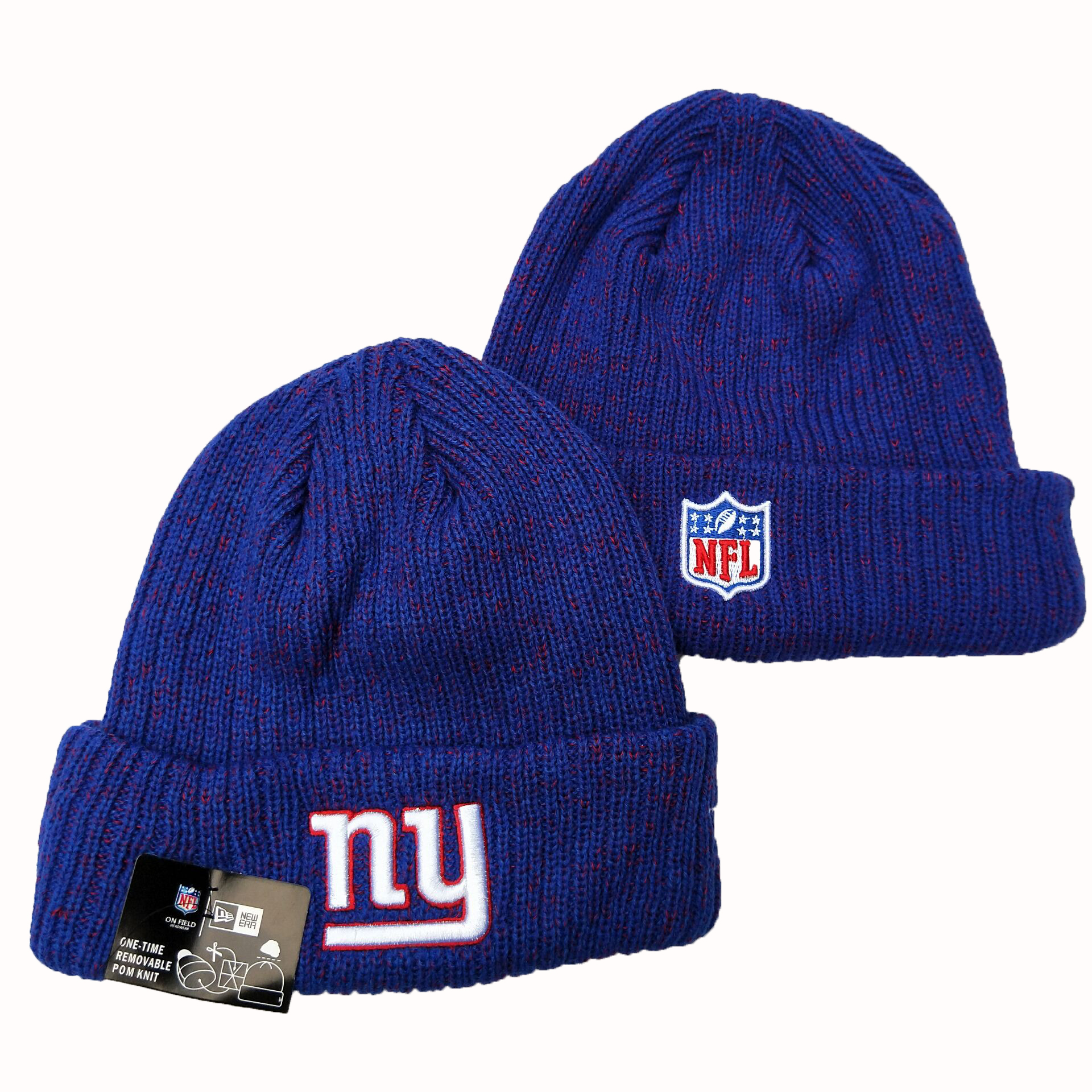 New York Giants Team Logo Royal Cuffed Pom Knit Hat YD