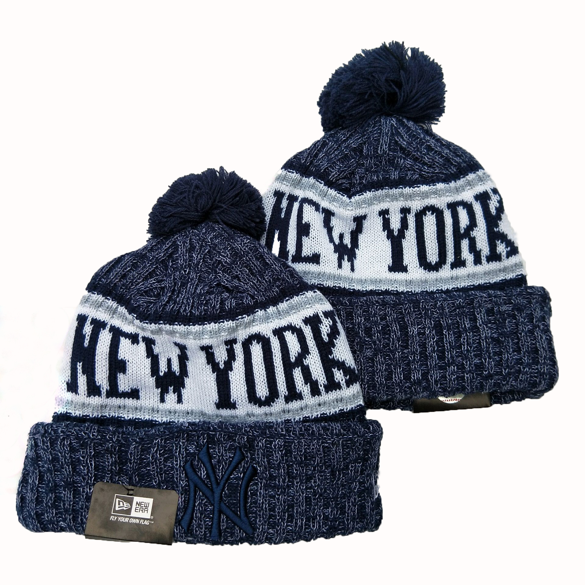 New York Yankees Team Logo Navy Cuffed Pom Knit Hat YD