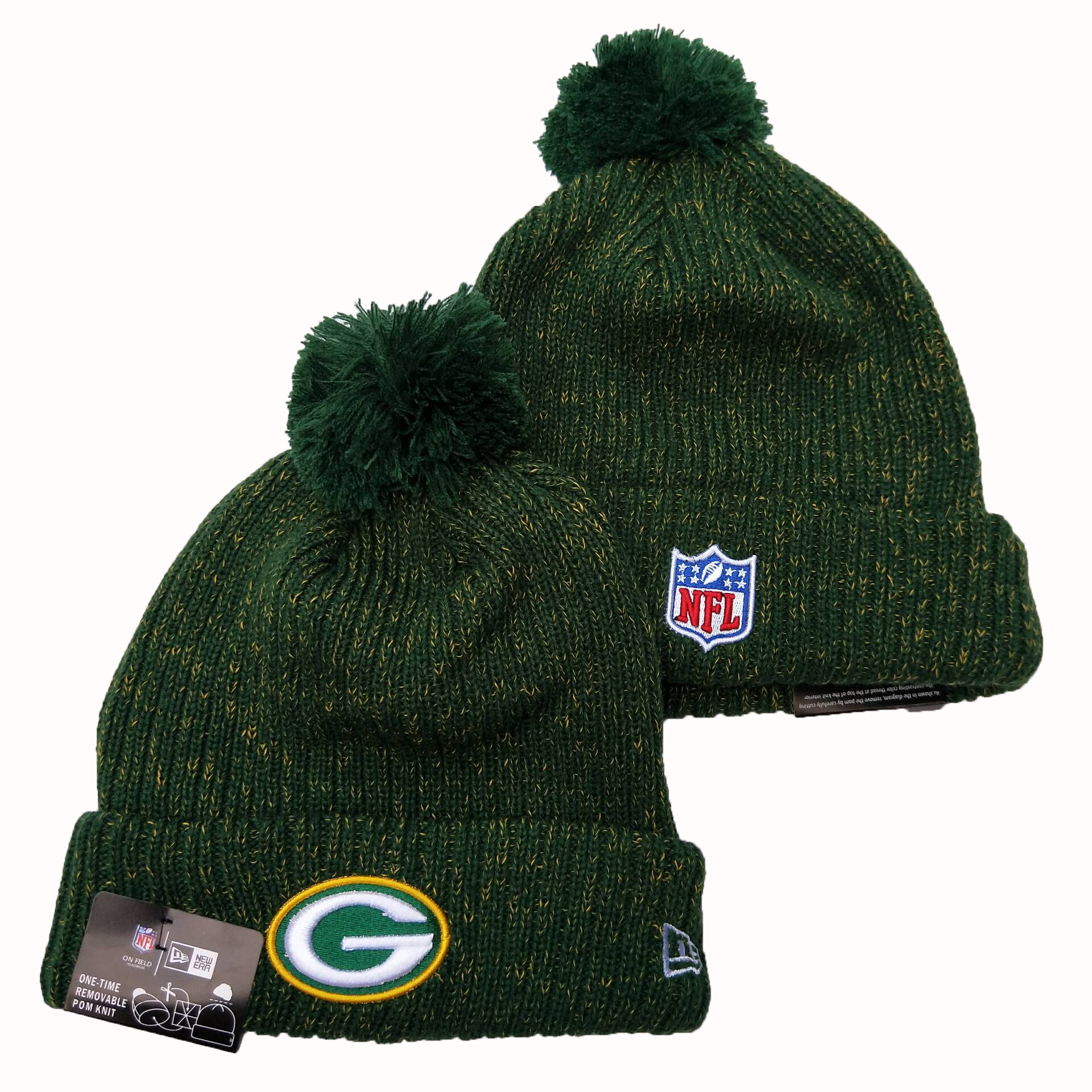 Packers Team Logo All Green Cuffed Pom Knit Hat YD