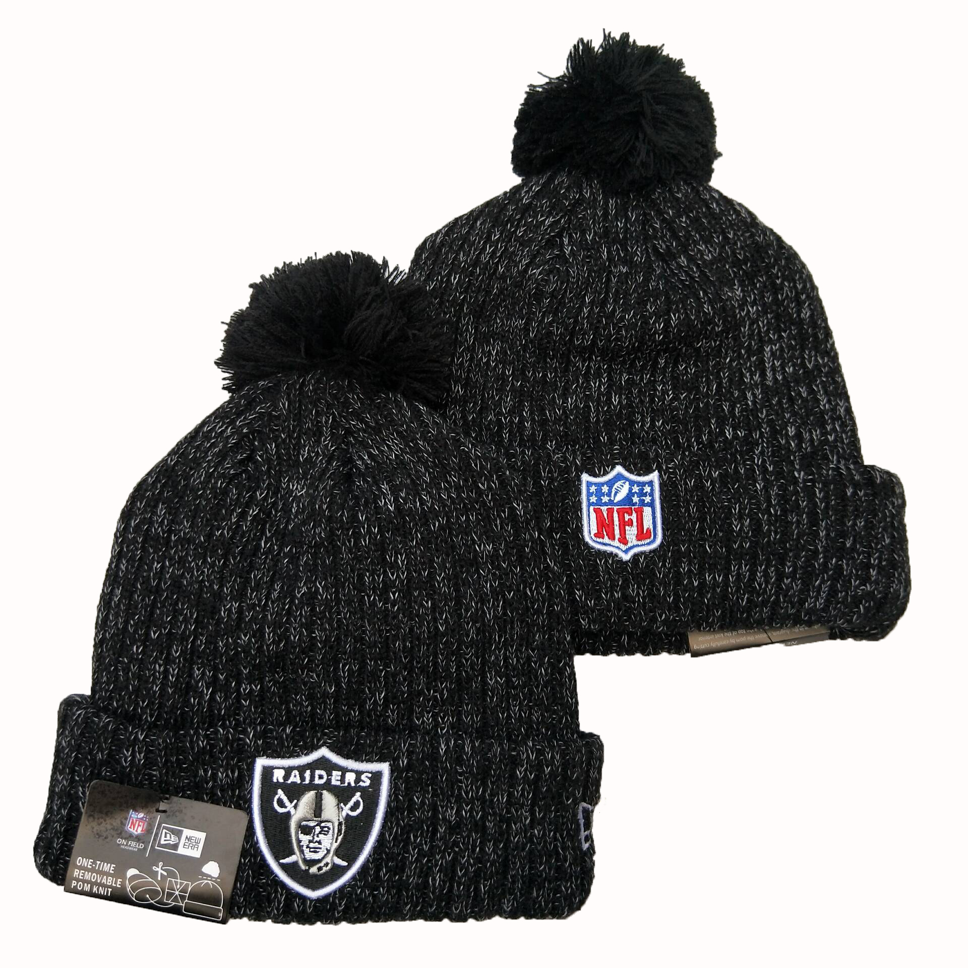 Raiders Team Logo Red Cuffed Pom Knit Hat YD - Click Image to Close