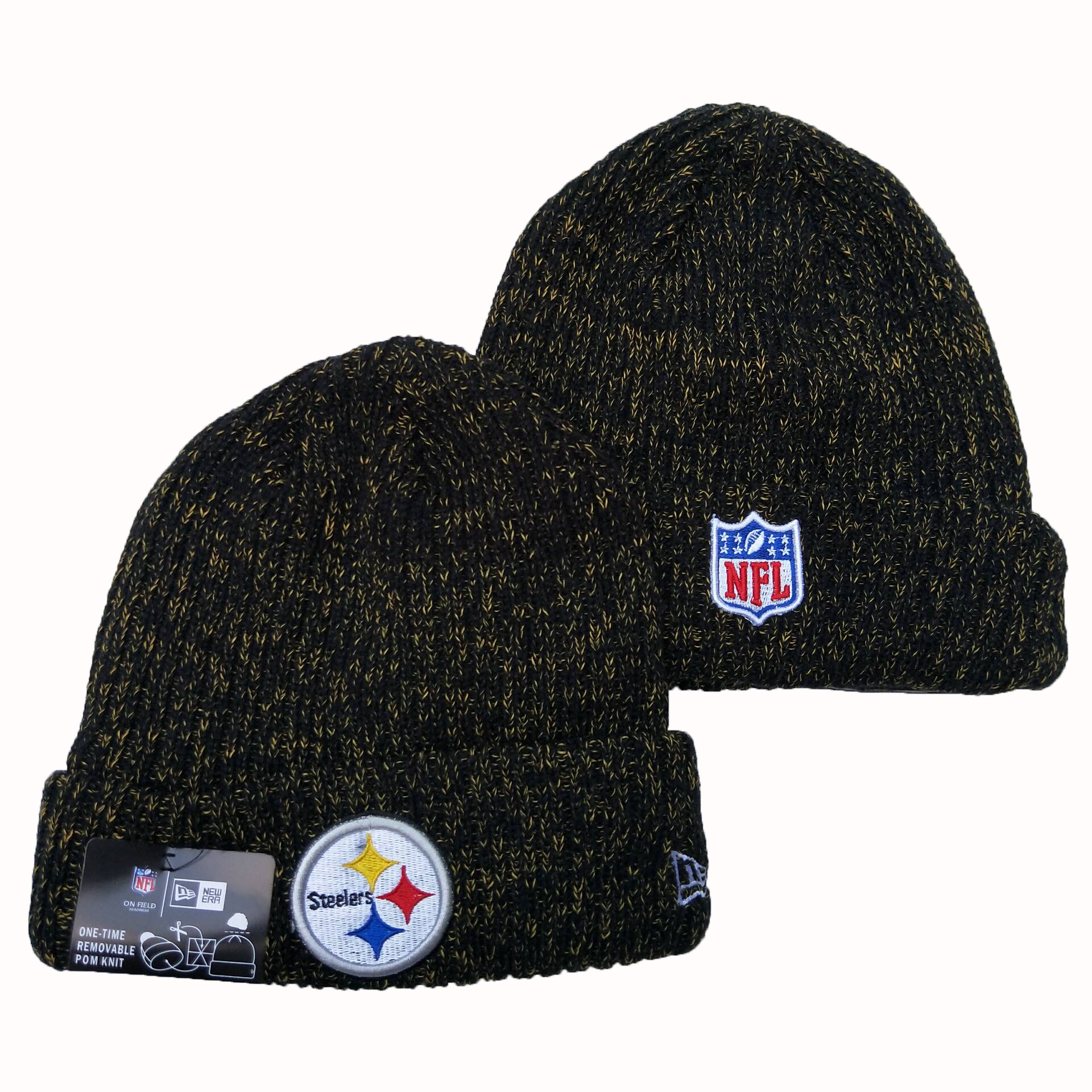 Steelers Fresh Logo Black Cuffed Pom Knit Hat YD