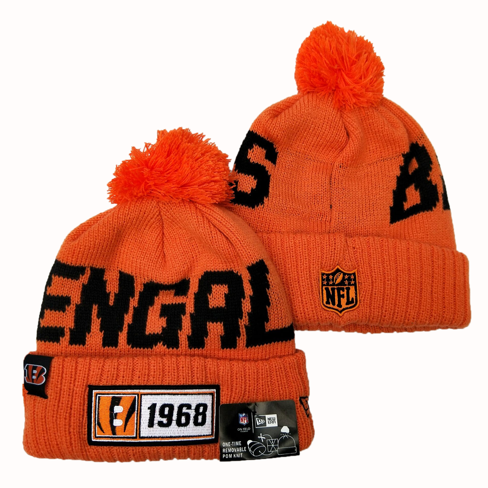 Bengals Team Logo Orange Pom Knit Hat YD