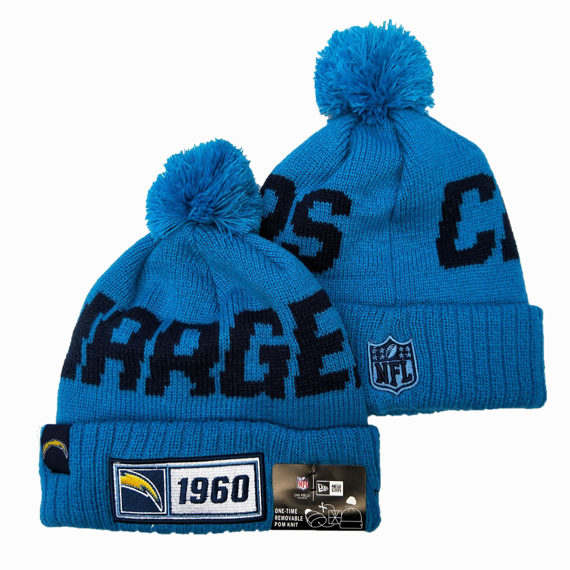 Chargers Team Logo Blue Pom Knit Hat YD - Click Image to Close