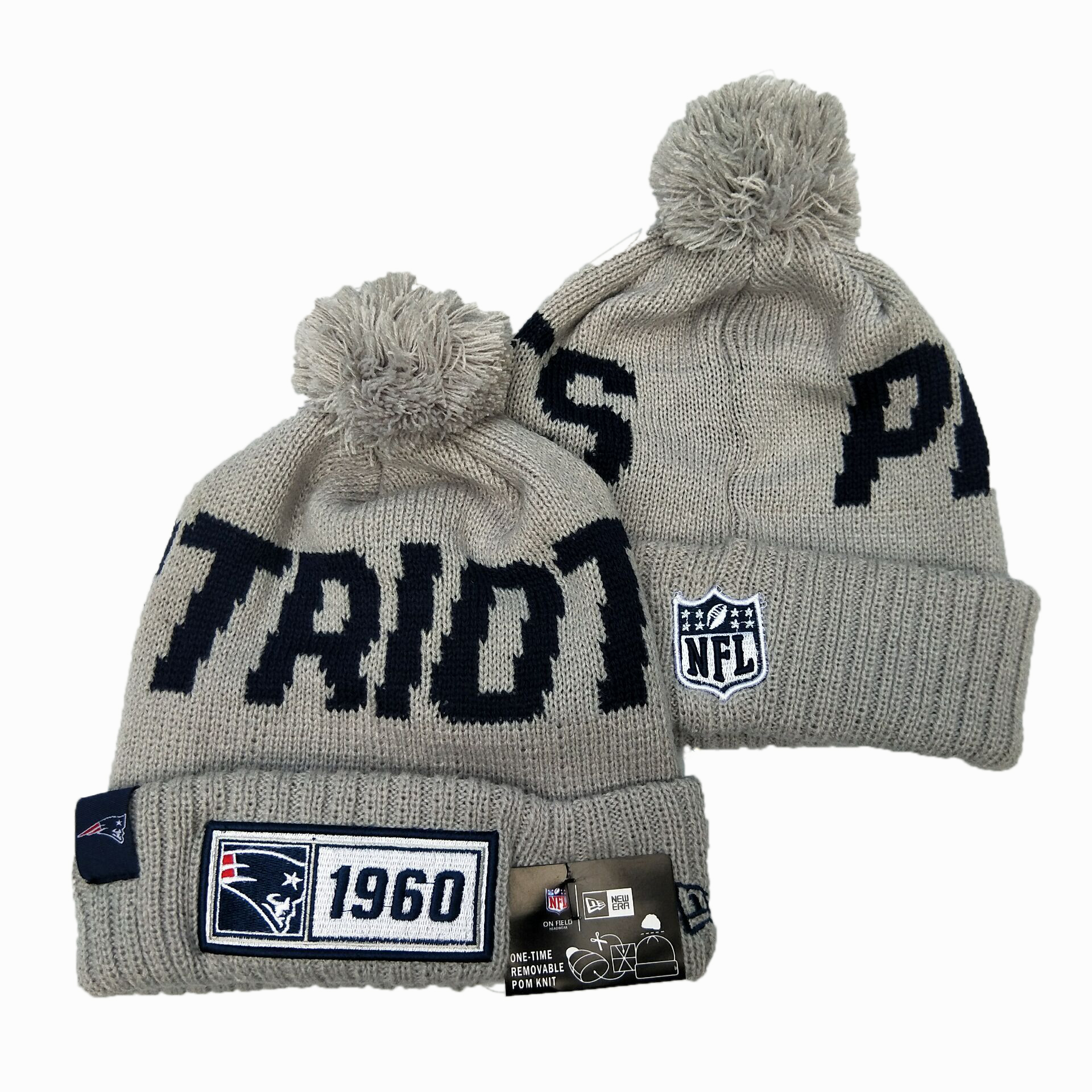 Patriots Team Logo Gray Pom Knit Hat YD