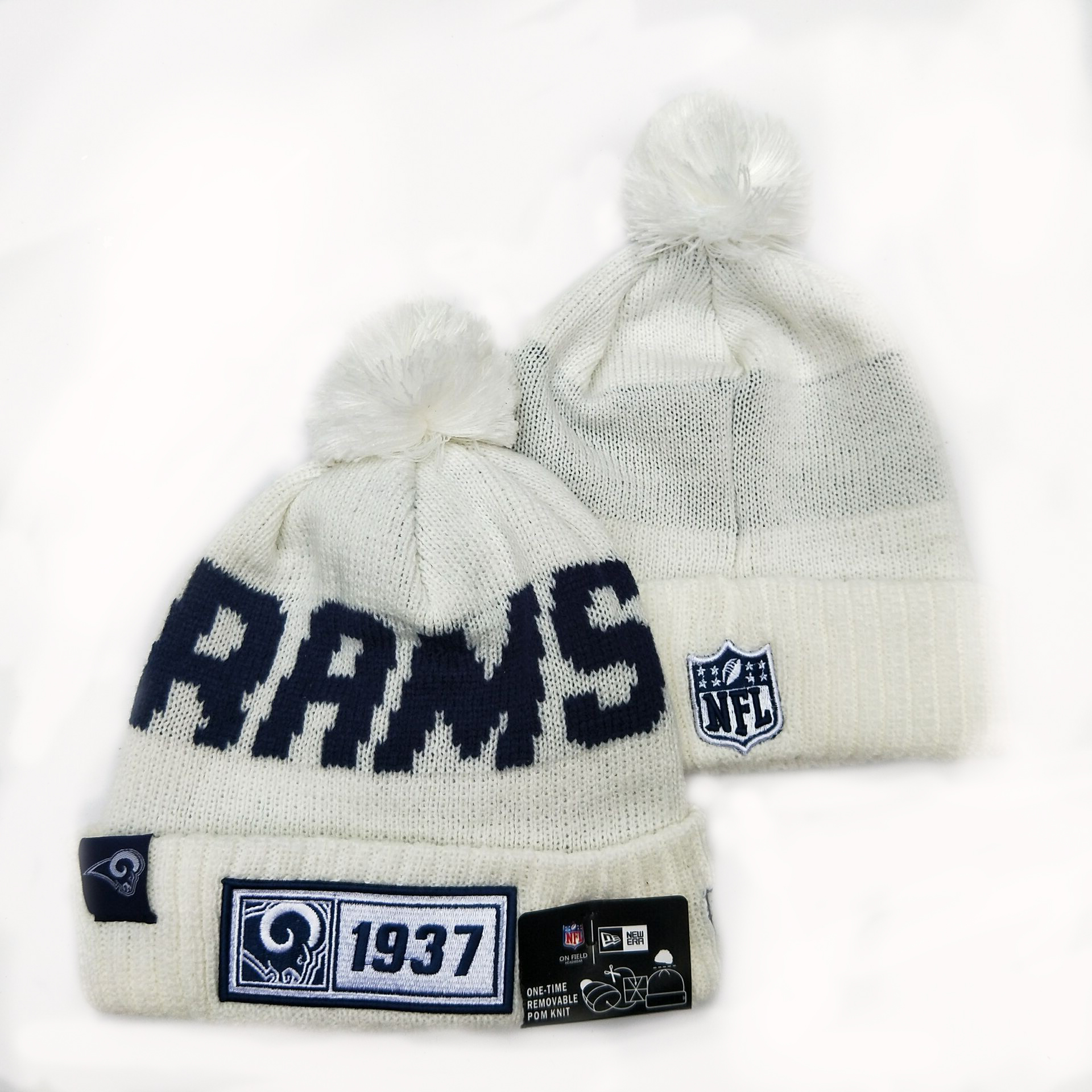 Rams Team Logo White Pom Knit Hat YD