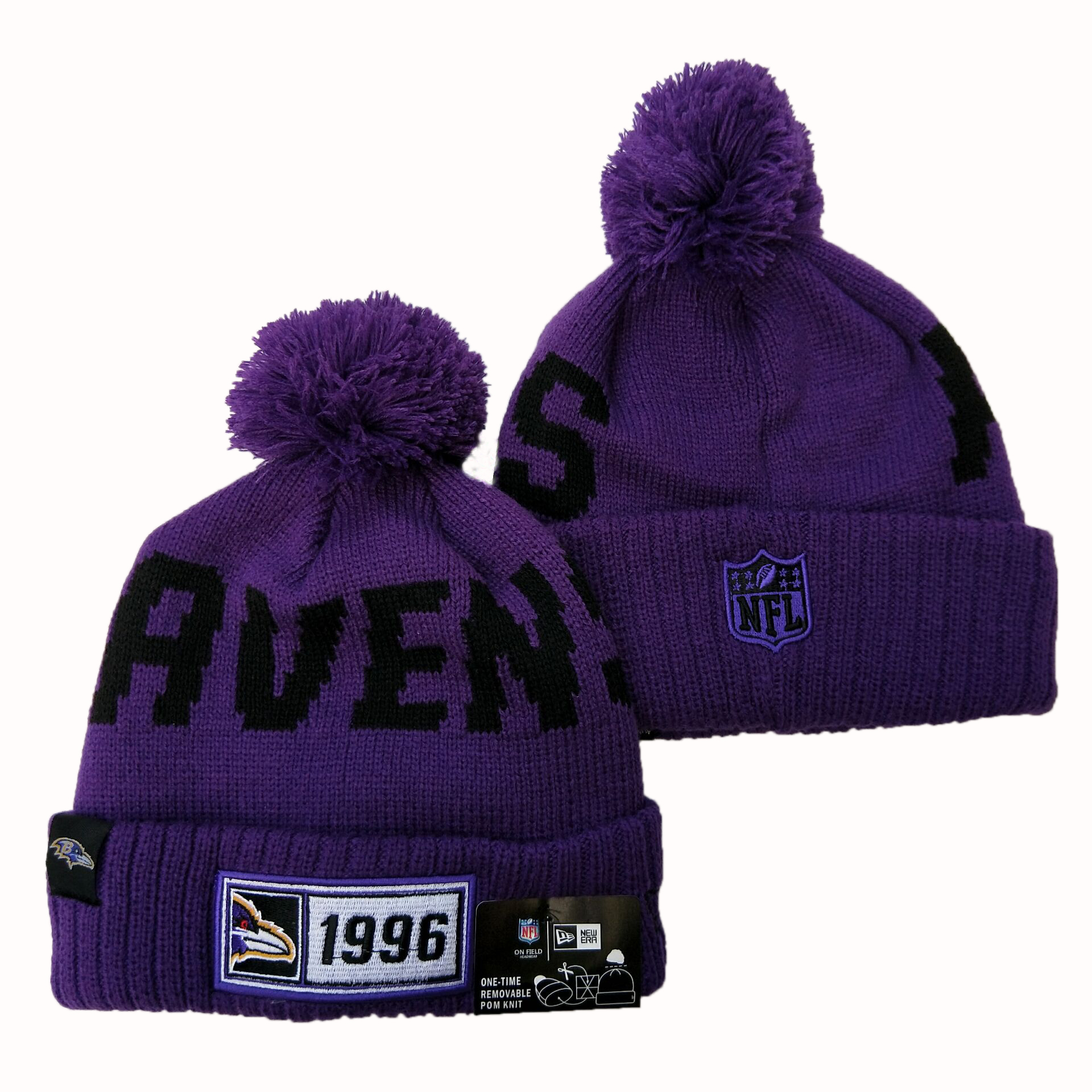 Ravens Team Logo Purple Pom Knit Hat YD