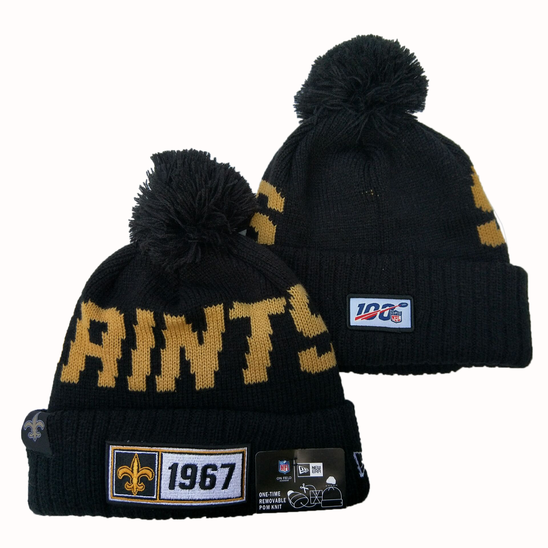 Saints Team Logo Navy 100th Season Pom Knit Hat YD