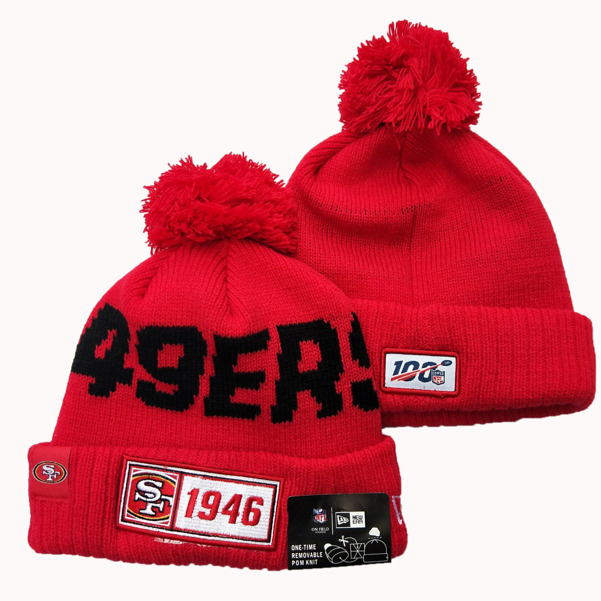 49ers Team Logo Red 100th Season Pom Knit Hat YD
