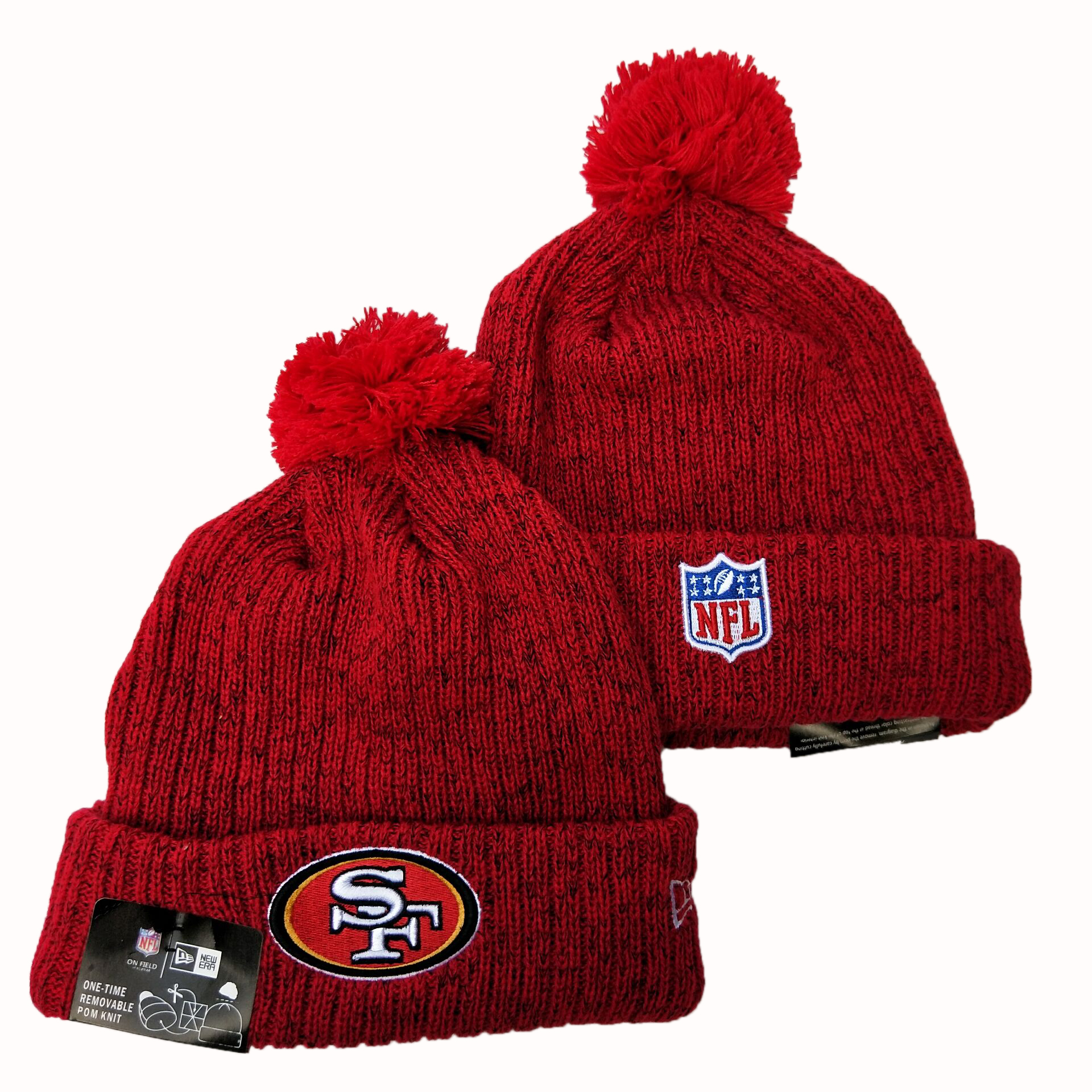49ers Team Logo Red Pom Knit Hat YD