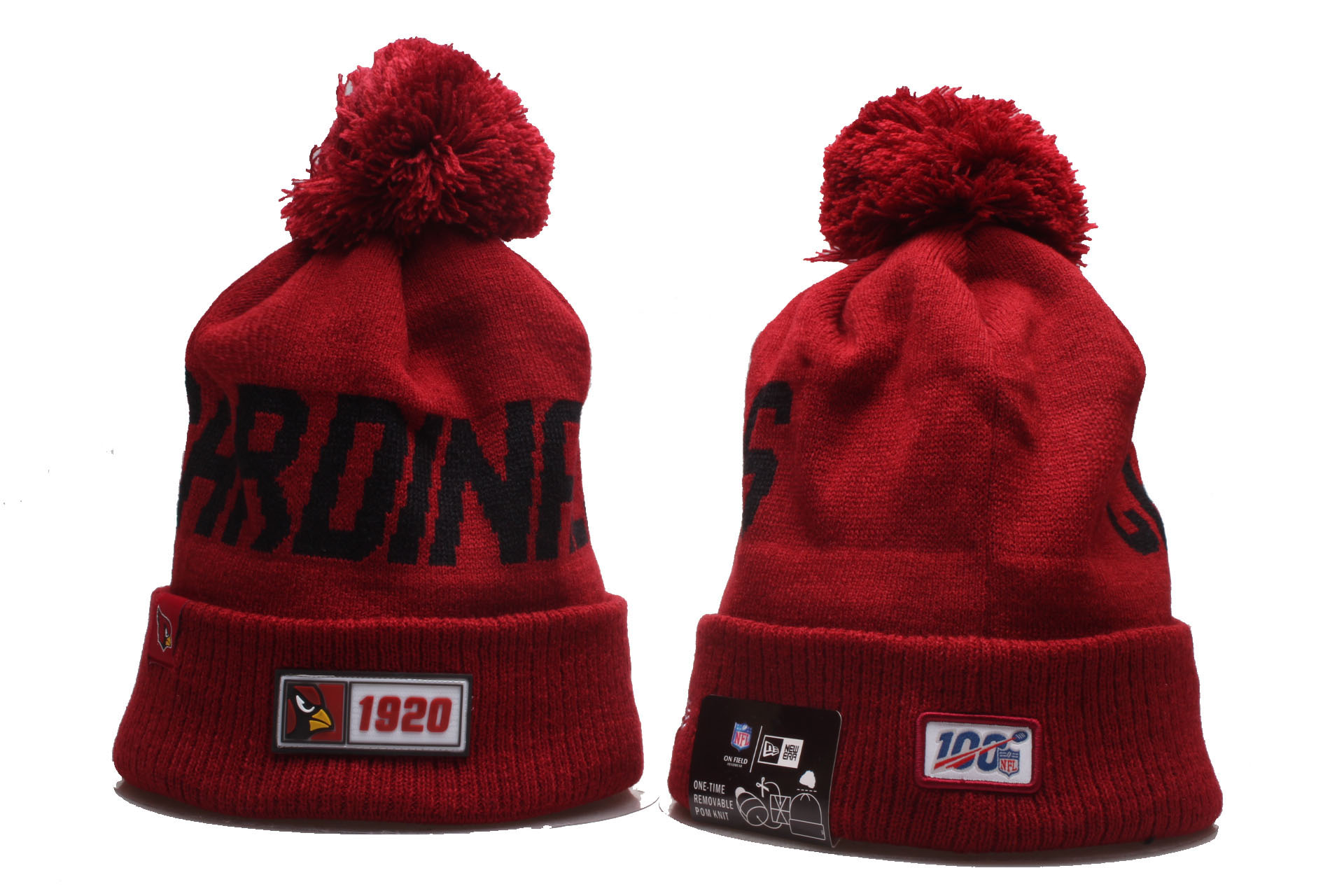 Arizona Cardinals Team Logo Red 100th Season Cuffed Pom Knit Hat YP