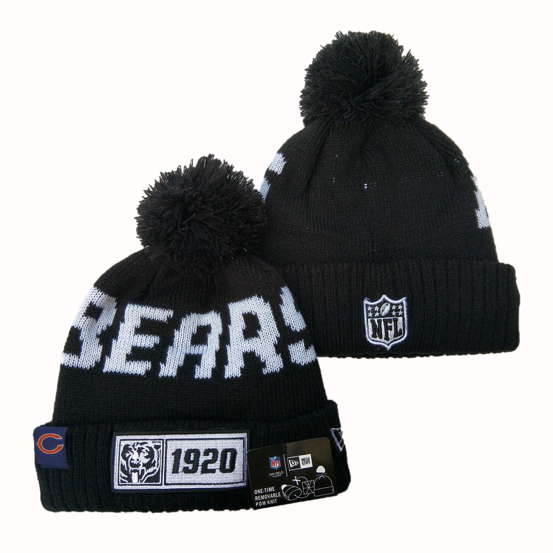 Bears Team Logo Black Pom Knit Hat YD