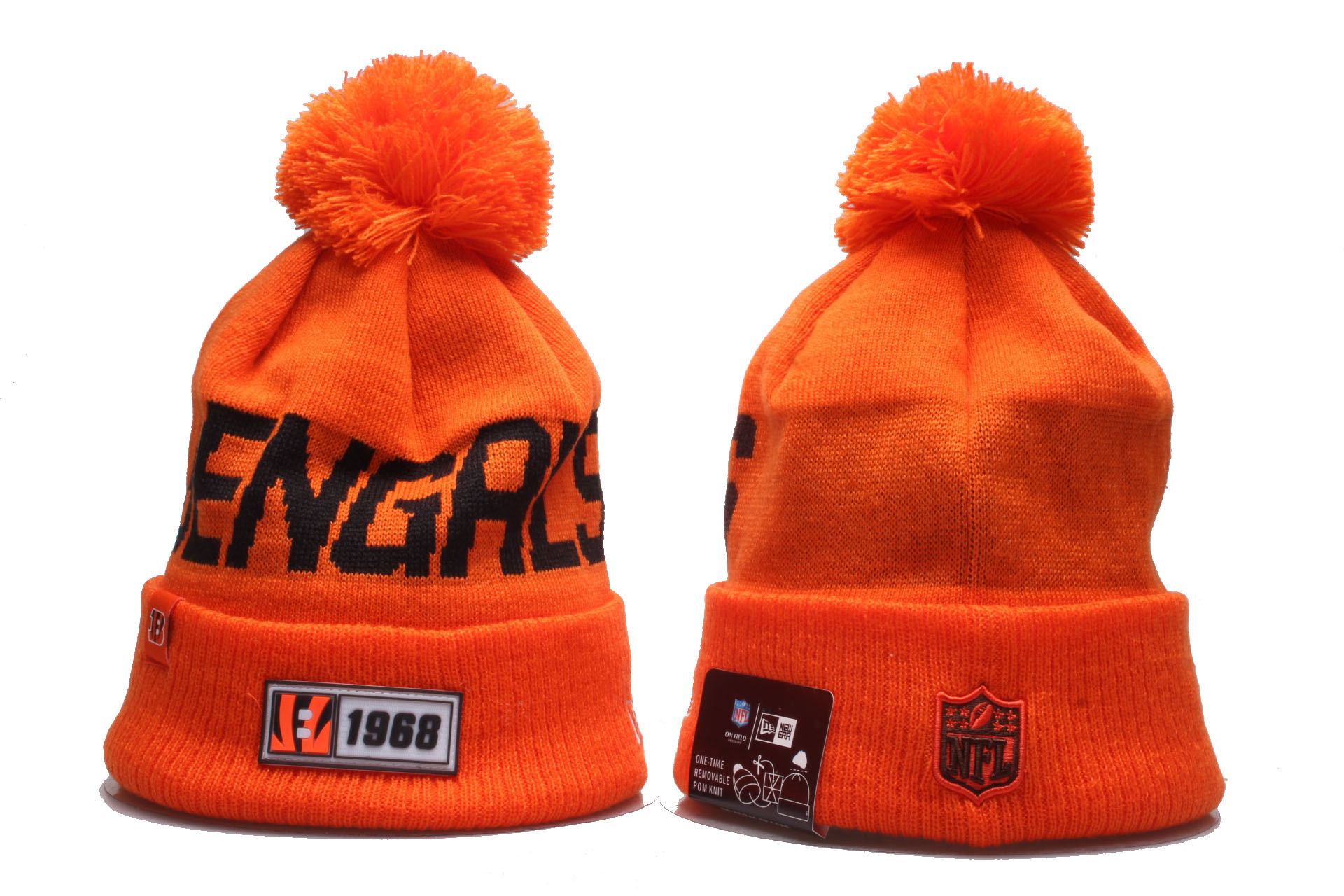 Bengals Team Logo Orange Cuffed Pom Knit Hat YP